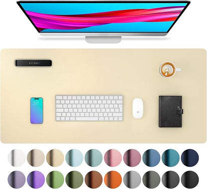 Aothia Leather Desk Pad Protector, Mouse Pad, Office Desk Mat, Non-Slip PU Leather Desk Blotter, Laptop Desk Pad, Waterproof Desk Writing Pad for Office and Home (23.6" x 13.7", Soft Yellow)