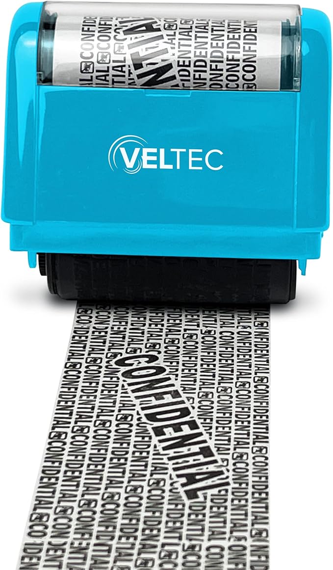 Veltec ID Protector Ink Roller - Identity Theft Protection Roller Stamp (Blue, Stamp Only)