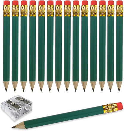 Adhere 25pcs Golf Pencils with eraser Hexagon Wooden Pencils Graphite 2B for Golf Event Scoring,Classroom,Wedding,Company Meetings,Pew, Pocket (Green)