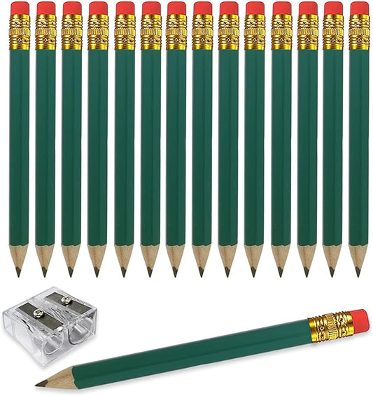 Adhere 25pcs Golf Pencils with eraser Hexagon Wooden Pencils Graphite 2B for Golf Event Scoring,Classroom,Wedding,Company Meetings,Pew, Pocket (Green)