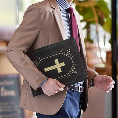 Cozeyat PU Leather Portfolio for Men, Classical Cross Design Clipboard Portfolio Binder, Resume Padfolio for Women, Business Gift for His/Her