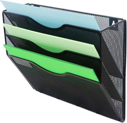 Kuntine.B 3 Pockets Wall File Holder Organizer Office Hanging Magazine Rack Wall File Organizer for Office Home, Black