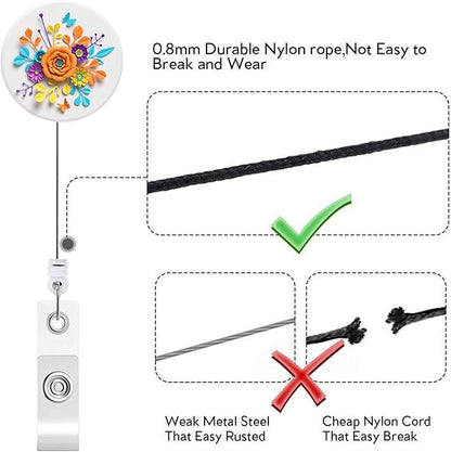 Retractable ID Badge Holder Nurse Badge Reels with Clip Name Card Holders for Office Worker Doctor Nurse 3Pack Pretty Flowers