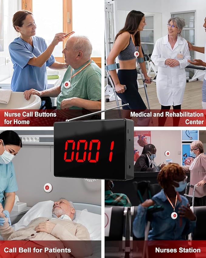 CallToU Wireless Caregiver Pager Nurse Calling System 1000+ft Call Bell Patients with 1 Receiver 10 Caregiver Call Buttons for Clinic/Medical and Rehabilitation Center/Hospital/Nurses Station/Home