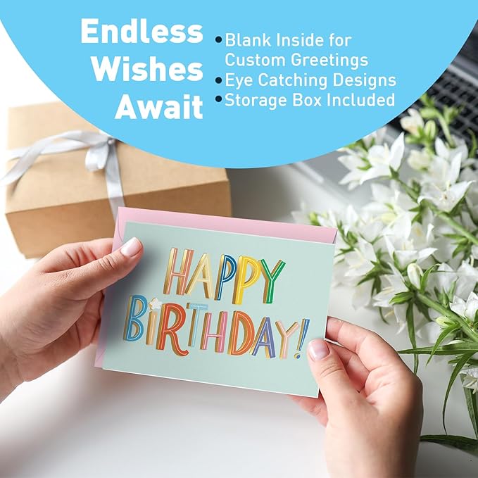 Sweetzer & Orange Happy Birthday Cards with Envelopes and Assortment Box – Variety Set of 50 Assorted Birthday Notes. Perfect Bulk Pack for Celebrations, Office, Friends, Family, and Special Occasions-4x5.5"