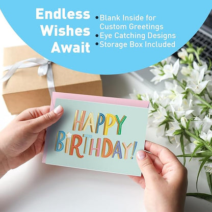 Sweetzer & Orange Happy Birthday Cards with Envelopes and Assortment Box – Variety Set of 50 Assorted Birthday Notes. Perfect Bulk Pack for Celebrations, Office, Friends, Family, and Special Occasions-4x5.5"