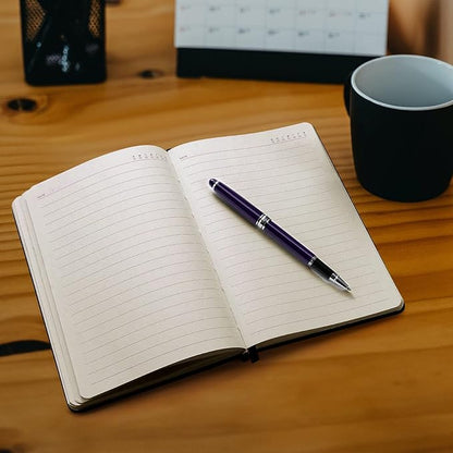 A5 Leather Journal Notebook with Pen, 200 Pages Hardcover Journal with Pocket, 100gsm Thick Lined Paper Daily Diary for Men and Women, Great Gift for Business School Travel Personal - Navy Blue