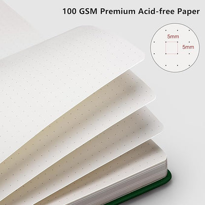 RETTACY Bullet Dotted Journal, A5 Dotted Notebook Journal with 192 Pages, 5.7'' × 8.3'', Medium Size, 100 GSM Thick Paper, Leather Hardcover, Bullet Journaling, Planning (Dark Green)