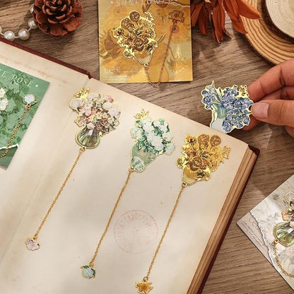 4 Pieces Metal Bookmarks with Tassel, Golden Hollow Bookmark Monet Van Gogh Oil Painting Theme Book Mark Bookmarks for Book Lovers Writers Readers Children Teens for Women