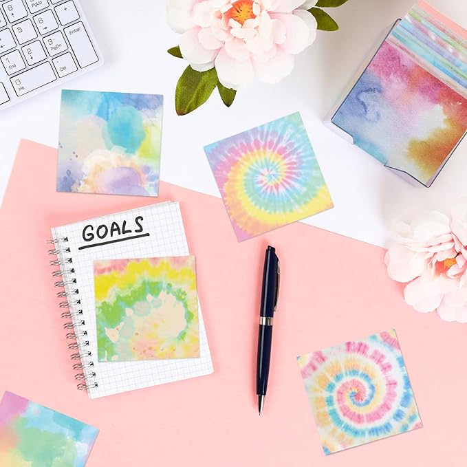 12 Pcs Rainbow Tie Dye Sticky Notes Cute Colored Sticky Paper Fun Pastel Art Party Self Adhesive Notepads for Kids Girls School Office Gay Pride Party Supplies, 30 Sheets Each (3 x 3 Inch)