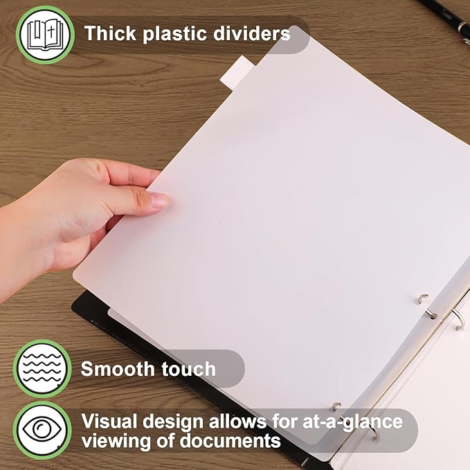 3 Ring Binder Dividers with 8 Tabs, 2 Set 8 Dividers Binder, 1/5 Cut Tabs, Letter Size Binder Dividers White, Sheet Protectors 8.5" x 11", 3 Hole Punch Dividers 8 Tab Sets, Total 16 Dividers