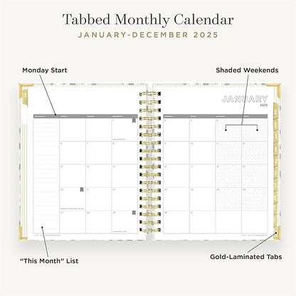 Day Designer 2025 Daily Planner – Premium Planner for Stylish Organization. Combines Monthly Calendar, Hourly Schedule, To-Do List, Gratitude, Goal Setting, Inspirational Quotes, Stickers & More. Elegant laminated Cover with Gold Accents (Chic)