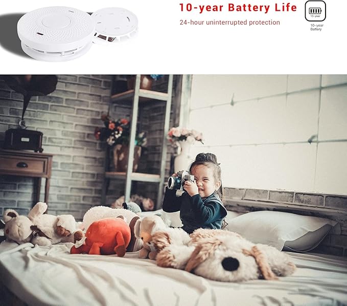 ANKA Smoke Alarms 10 Years Battery Dual Smoke Sensor Alarm with Voice Warning, 10 Year Lithium Battery Fire Alarm,Complies with UL 217 Standards, Fire Alarms Detector (3PCS)