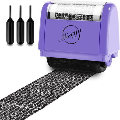 Miseyo Wide Identity Theft Protection Roller Stamp Set - Purple (3 Refill Ink Included)