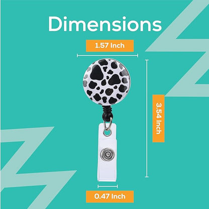 Will Well Badge Holders with Belt Clips for Securing onto Pockets and Purse Straps, with Retractable 27.5" UHMWPE Fiber Pull Cords, Strong Build with Fun Designs - 2-Pack, Cow Print