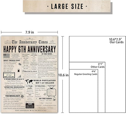 Jumbo 6th Anniversary Card for Him Her, Vintage 6 Years Wedding Anniversary Card Gifts for Husband Wife, Funny Iron Anniversary Pun Card for Women Men