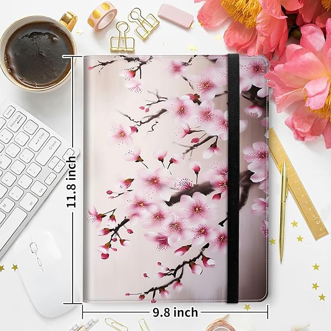Padfolio Folder with Clipboard,Portfolios Organizer Clipboards with Storage Clipboard Writing Pad PU Leather Conference Document Organizer with Business Card Holder,Cherry Blossom