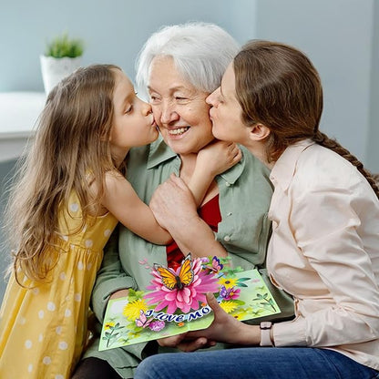 D4DREAM Mothers Day Pop Up Card for Mom - 3D Butterfly Flower Greeting Card with Envelope and Note Tag I Love Mom Pop Up Birthday Gift for Her from Daughter Son