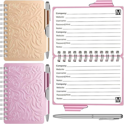 Zonon 2 Pcs Mini Password Book with Alphabetical Tabs Metal Password Keeper Book Portable Organizer Elegant Mandala Pattern Notebook with Pen, Spiral Bound for Information(Rose Gold, Light Pink)