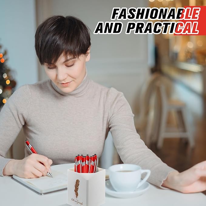 Zonon 38 Pieces Rubberized Ballpoint Pen with Stylus Tip Stylish Metal Pen Capactive Styli with Soft Rubberized Grip, Black Ink for Most Devices(Red)