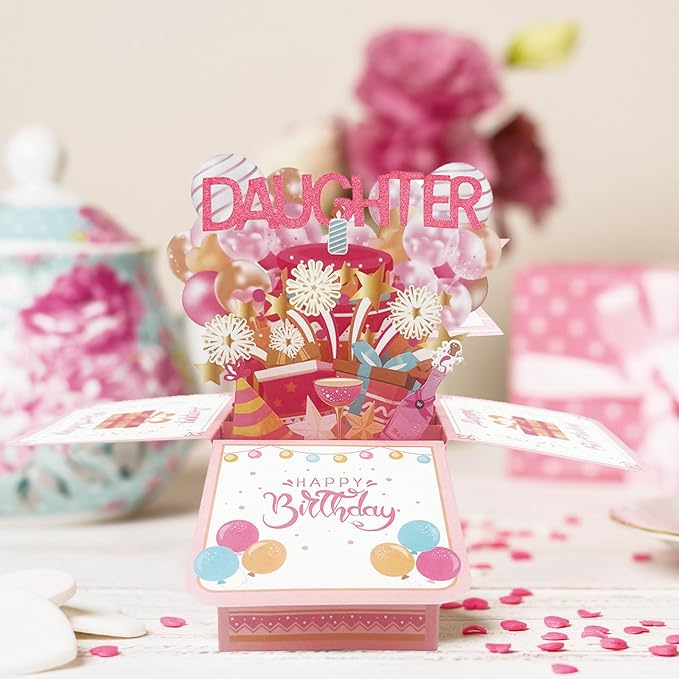 Asmallgf Sweet Birthday Gifts Cards for Daughter, Best Gift Ideas from Mom Dad, Happy Bday 3D Card for Daughter Adult Kid Girl