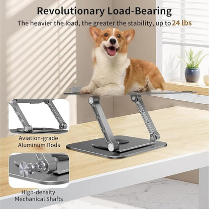 Laptop Stand for Desk Adjustable Height, Laptop Riser for Desk Adjustable Height 360° Rotating, Laptop Holder with Magnetic Compatible Phone Holder, 10-17.4" Laptops
