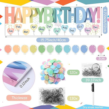 Eersida Birthday Calendar Wall Hanging Family Birthday Plaque with Tags Acrylic Birthday Reminder Calendar Board Classroom Birthday Reminder 120 Tags Christmas Party Gifts Home Decor(Pastel Color)