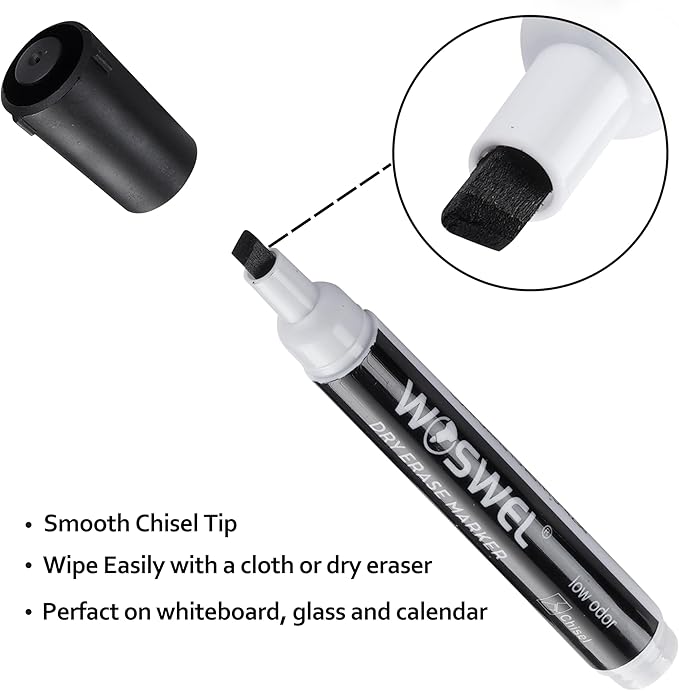 Dry Erase Markers, 60 Bulk Pack, Black Chisel Tip Whiteboard Markers, Chisel Point Low Odor Dry Erase Markers