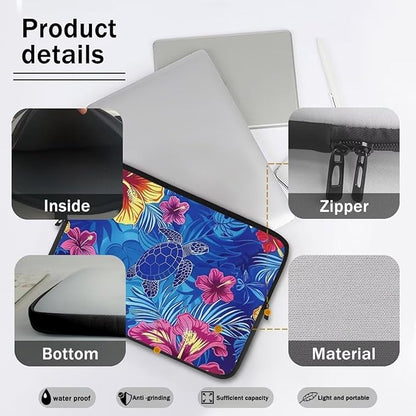 Sea Turtle Printed Laptop Briefcase for Women Men, Hibiscus Flower Printed 12 Inch Laptop Bag Messenger Bag Lightweight Laptop Case for Office Business Traveling Daily Use