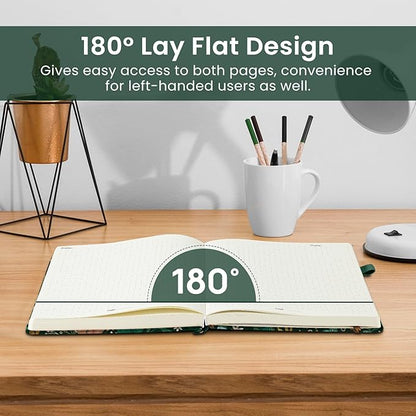 Bullet Dotted Journal Notebook for Women & Men, Hardcover Leather Journal for Writing, A5 Bullet Journaling Notebook for Work & Sketching, Perfect for Office School Home Supplies, 160 Pages, Dark Green