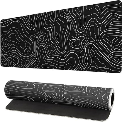 Extended Gaming Mouse Pad, Large Gaming Mouse Waterproof with Stitched Edges, Non-Slip Desktop Pad for Home and Office, Level Up Your 31.5x11.8 Inch… (Black Topographic)