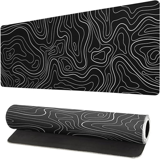 Extended Gaming Mouse Pad, Large Gaming Mouse Waterproof with Stitched Edges, Non-Slip Desktop Pad for Home and Office, Level Up Your 31.5x11.8 Inch… (Black Topographic)