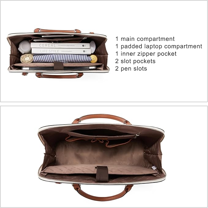 CLUCI Leather Briefcase for Women 15.6 Inch Laptop Business Vintage Slim Ladies Shoulder Bag
