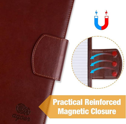 PU Leather Padfolio,A4 Leather Folder Binder Storage Clipboard with Magnetic Closure Cover,Business Resume Folder with Luxury Pen,Notepads,Sticky Tabs for Interview,Conference,Gift Portfolios (Brown)