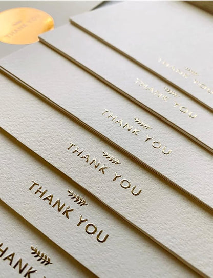 (36 Pack) RUN2PRINT Thank You Cards With Envelopes & Gift of 36 Foiled Stickers - Elegant Emboss Rose Gold Foil Pressed Blank Notes Wedding All Occasion Cards (Ivory)