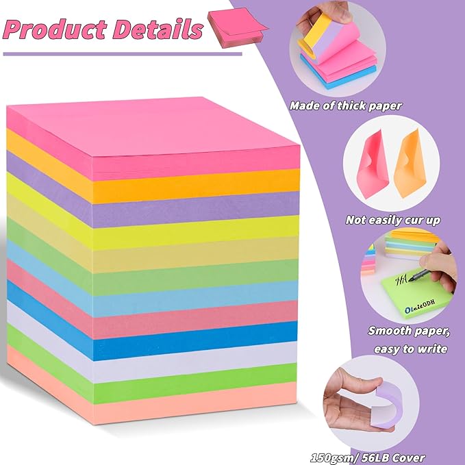 60 PCS Sticky Notes Bulk 3x3 Inch Colorful Sticky Notes 75 Sheets/Pad 12 Colors, Adhesive Sticking Self-Stick Multicolor Memo Note Pads for Teacher Student School Office Meeting Blank Desk Pads