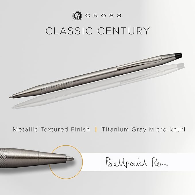 Cross Classic Century Refillable Ballpoint Pen, Medium Ballpen, Includes Premium Gift Box - Titanium Grey Micro-Knurl