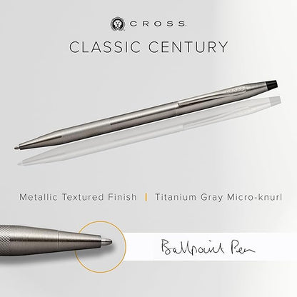 Cross Classic Century Refillable Ballpoint Pen, Medium Ballpen, Includes Premium Gift Box - Titanium Grey Micro-Knurl