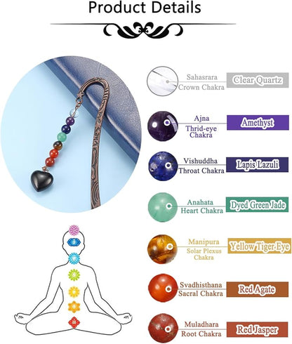 CrystalTears Crystal Metal Bookmark Chakra Heart Healing Crystals Bookmarks Inspiration Bookmark Gifts for Women Mum Teacher Student Girls Graduation Book Lover Writer Reader