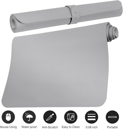 Boutilon Leather Desk Pad 35"x 17" Non-Slip Mouse Pad,Office Desk Mat,Waterprooft PU Leather Desk Blotter,Desk Pad Protector,Desk Writing Pad for Home Office Decor (L-Grey,35"x 17")