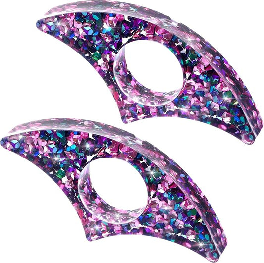 Rhinestones Book Page Holder, Glitter Crystal Thumb Book Holder, Sector Resin Book Opener Handmade Thumb Bookmarks Reading Accessories for Birthday Party Wedding Gifts(Purple Green)