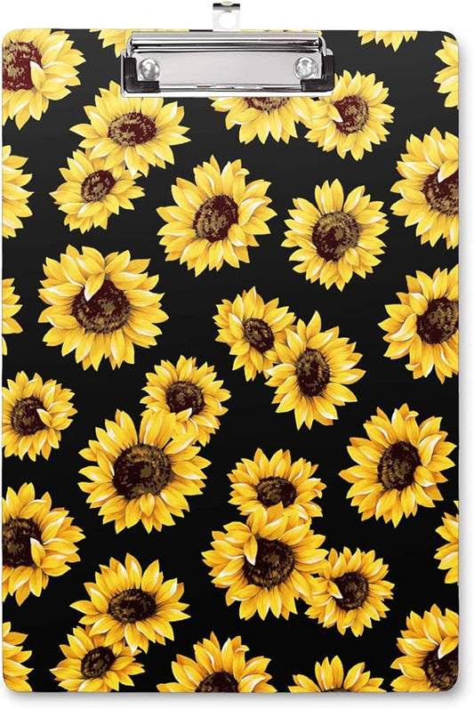 WAVEYU Clipboard, Cute Clipboard for Office, Decorative Clipboard with Low Profile Clip Design for Women Girl, Retractable Key Hole for Hanging Paperboard for Office School 12.5''x 9'', Sunflower