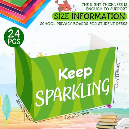Honoson 24 Pcs Bulk Inspirational Privacy Folders for Students Cardboard Test Privacy Boards Motivational Words Desk Dividers Shield for Classroom School Study Supplies, 6 Styles(Affirmation)