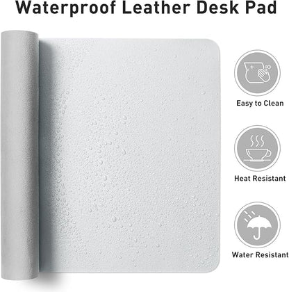 Aothia Leather Desk Pad Protector, Office Mat, Large Mouse Pad, Non-Slip PU Leather Blotter, Laptop Desk Pad, Waterproof Writing Pad for Office and Home (Barely Grey, 31.5" x 15.7")