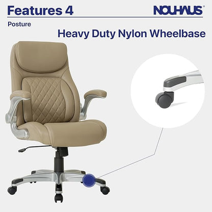 Nouhaus +Posture Ergonomic PU Leather Office Chair. Click5 Lumbar Support with FlipAdjust Armrests. Modern Executive Chair and Computer Desk Chair (Taupe)