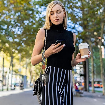 Fishent Stretchy Wristlet Keychain,Braided Cute Wrist Lanyards for Keys, Key Chain Holder for Women Men, Wrist Strap Keychain for Car Keys Phone Camera Wallet ID Badges Card (Denim Multin Color)