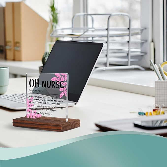 Appreciation Gifts for OB Nurse Clear Desk Decor Sign, Recognition Gifts for Labor & Delivery Nursing Students Graduation Nurses Week, OB Nurse Definition Clinic Nurse's Office Plaque TZD44