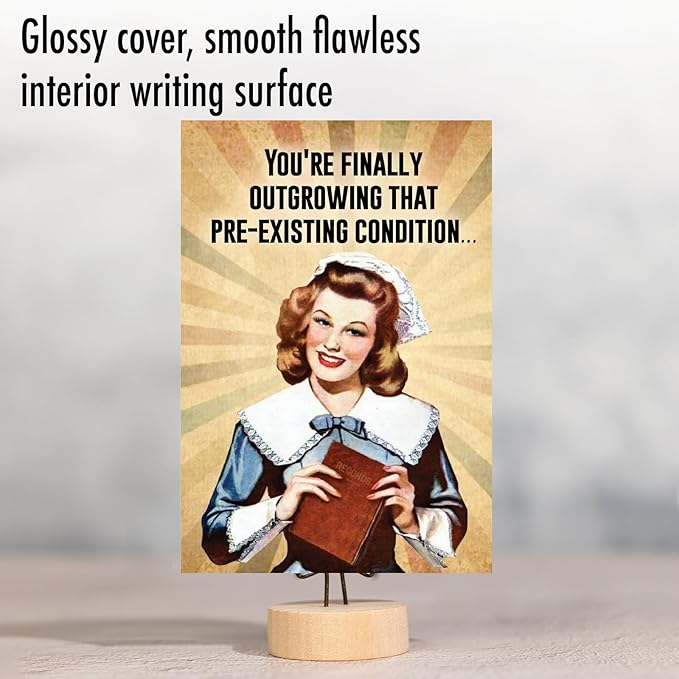 NobleWorks - 1 Funny Happy Birthday Greeting Card - Retro Woman Humor, Notecard Talk Bubbles - Pre-Existing Condition C9364BDG