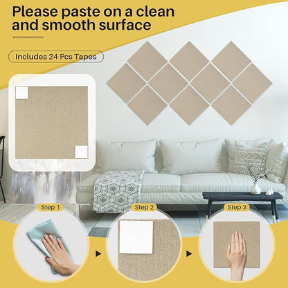 DOLLAR BOSS Large Cork Board for Wall 48" x 36" x 0.5" Bulletin Board 12 Packs Black Cork Board Tiles Self Adhesive Felt Wall Tiles with Pushpins, Corkboard for Office Pin Board Tack Board, Latte