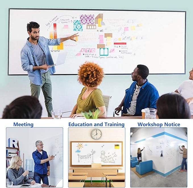 Magnetic White Board Film, 70" x 35" Dry Erase Board for Wall, Self Adhesive Whiteboard Paper Set for Office, Conference Room, Classroom, Home, Include Marker, Magnetic Eraser and Magnets